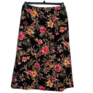 David Brooks Petites Size 10 Silk Linen Tropical Floral Skirt Pink Orange Midi